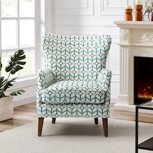 Leonhard Geometric Floral Fabric Pattern Wingback Design Armchair with English Arms