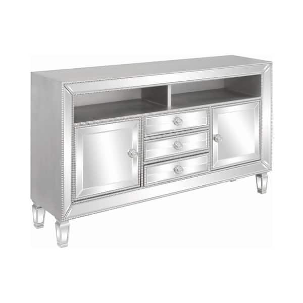Benjara 60 in. Silver Wood TV Stand Fits TVs up to 55 in. with Beading Accents