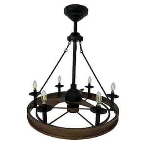 30 in. 6-Light Indoor Walnut 3-Blade Ceiling Fan with Light and Remote, Fandelier with Candle-Style Bulbs (Not Included)