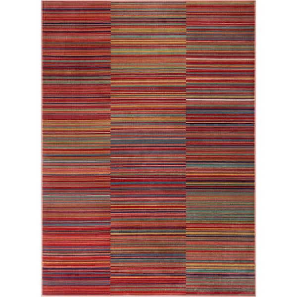 Well Woven Tulsa2 Nampa Red 5 ft. 3 in. x 7 ft. 3 in. Tribal Stripes Geometric Pattern Distressed Area Rug