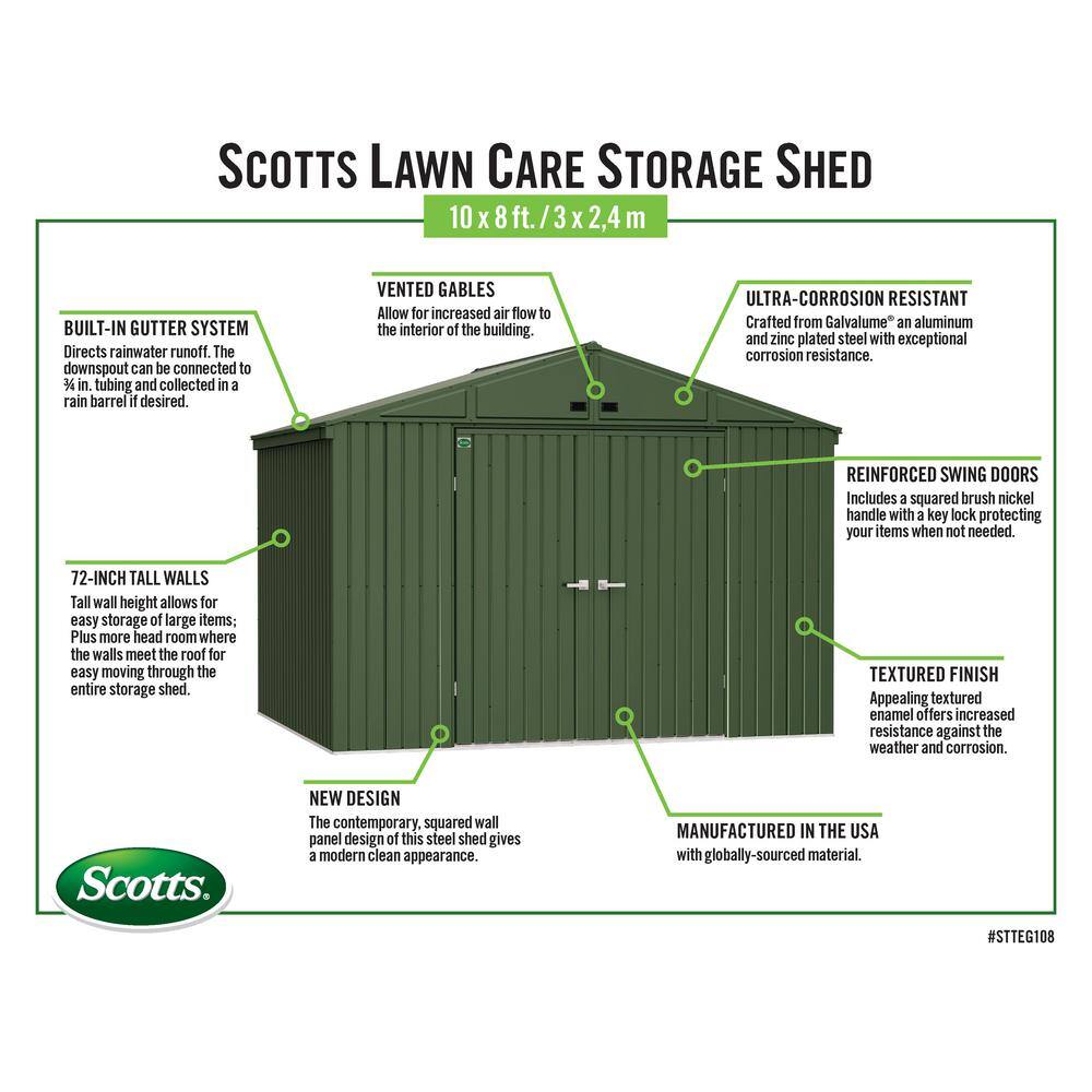 Green 8' x 10' Steel Lawn Care Storage Shed
