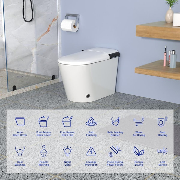 RAINLEX Elongated Bidet Toilet 1.28 GPF in White with Heated Soft Close