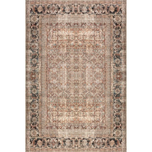 Petunia Medallion Washable Brown 8 ft. x 10 ft. Indoor Area Rug