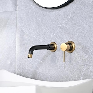 Modern Single-Handle Wall Mounted Bathroom Faucet in Black and Gold