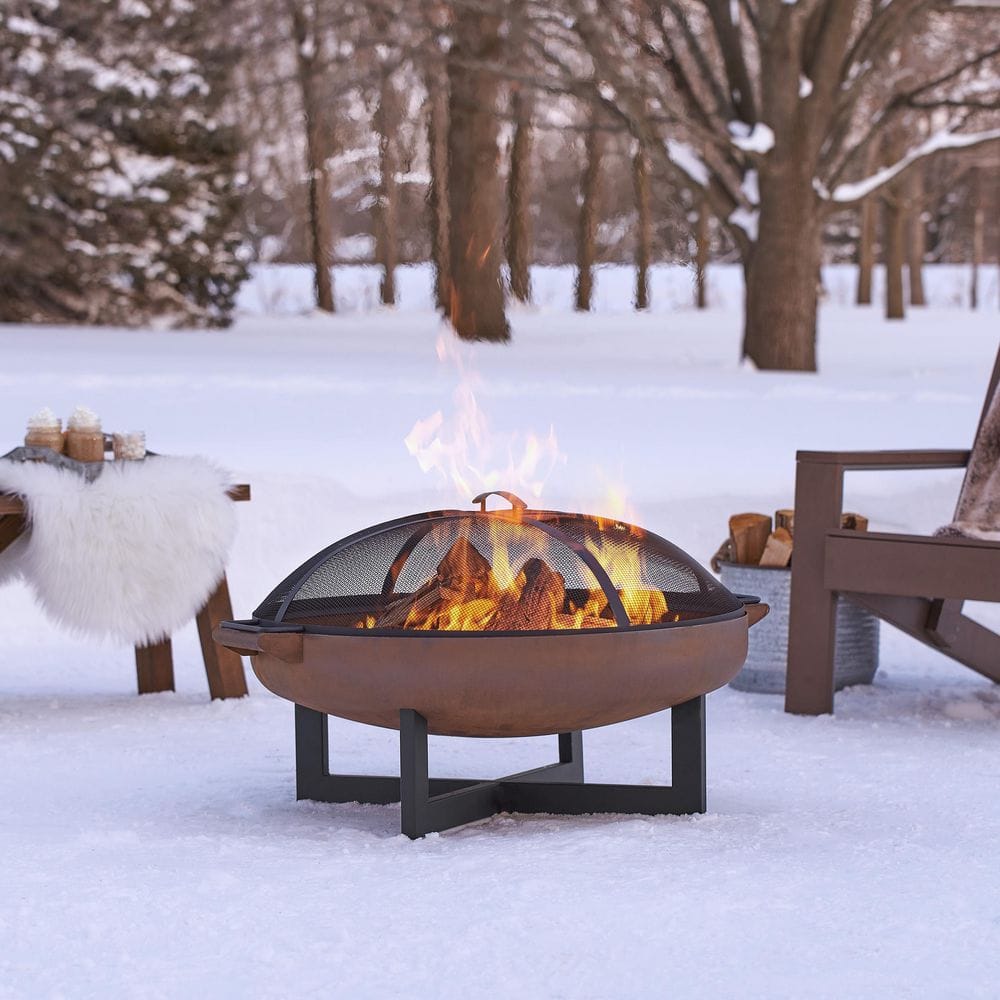 La Porte 34.5" Black and Rust Steel Wood Burning Fire Pit