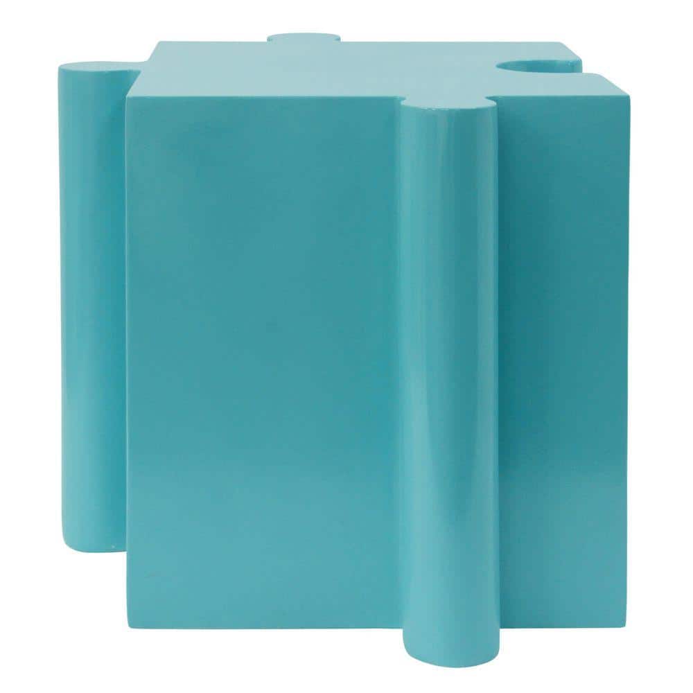 1-Piece Light Blue Composite Outdoor Side Table with Convex Edge