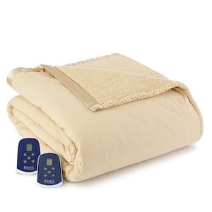 Micro Flannel Sherpa Reverse Full Ivory Electric Heated Blanket