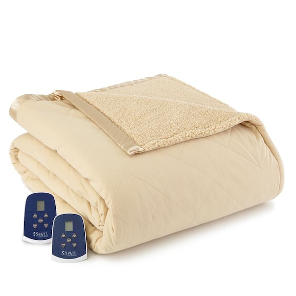 Micro Flannel Sherpa Reverse Queen Chino Electric Heated Blanket
