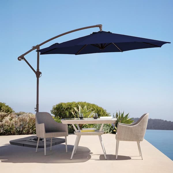 JEAREY 10ft Cantilever Offset Patio Umbrella with Weighted Base in Navy