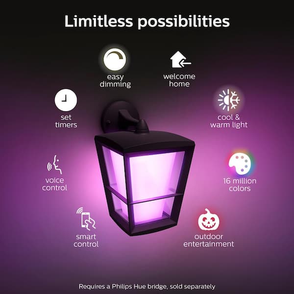 Philips Hue Econic Outdoor with (1-Pack) Home LED Integrated Lantern Wall Depot The Smart Color Down - Changing Light 1744030V7