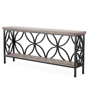 70.9 in. Grey and Black Rectangle Engineered Wood Sofa Console Table with Storage Shelf