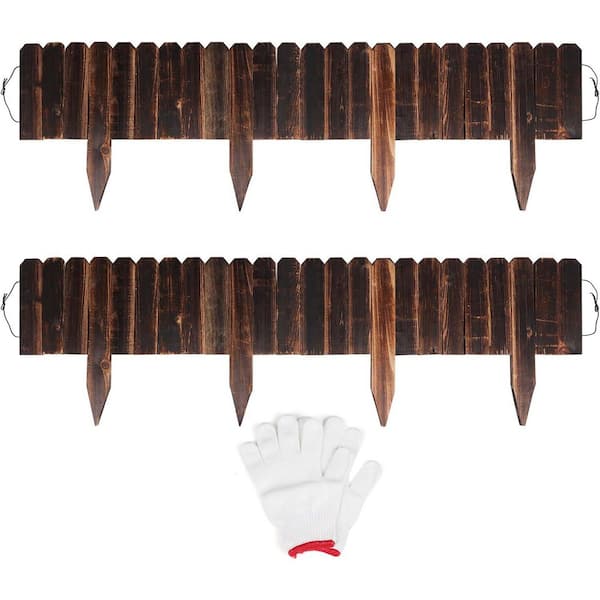 Unbranded 1 in. x 14 in. x 47.2 in. Brown Wood Edging, Garden Fence Anti-Corrosive Flexible Decorative Border with Gloves, 2-Pack