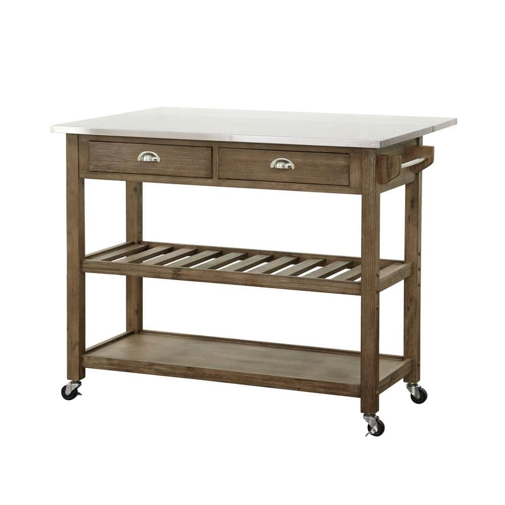 Boraam Sonoma Barnwood Wire-Brush Kitchen Cart with Drop-Leaf 12508 ...