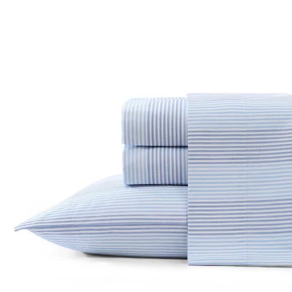 Bahama Weekend Stripe 4-Piece Blue Cotton Queen Sheet Set