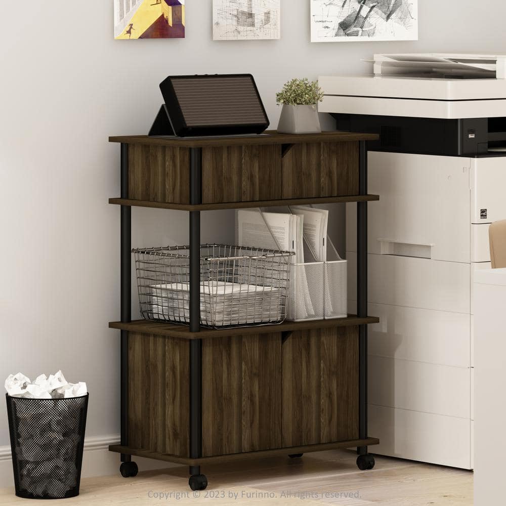 Furinno Turn-N-Tube 39 in. Tall Columbia Walnut/Black Wood 4-Shelf Etagere Bookcase with Wheels