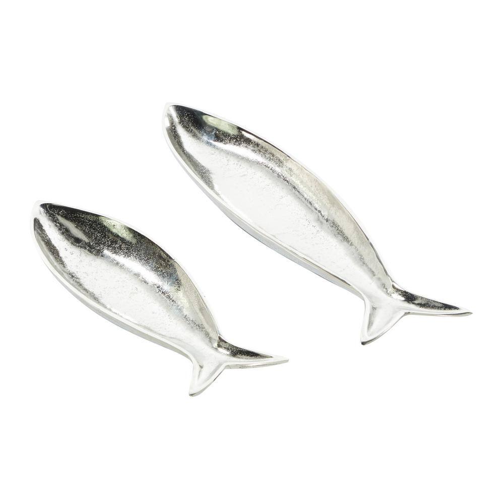 Silver Polished Aluminum Fish Shaped Oval Tray Set