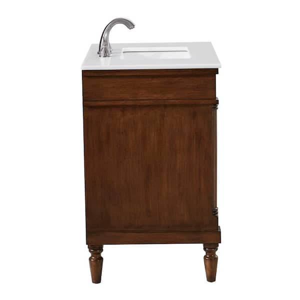 30 in W x 21.5 in. D x 35 in H Single Sink Bath Vanity in Walnut with Ivory White Engineered Marble Top