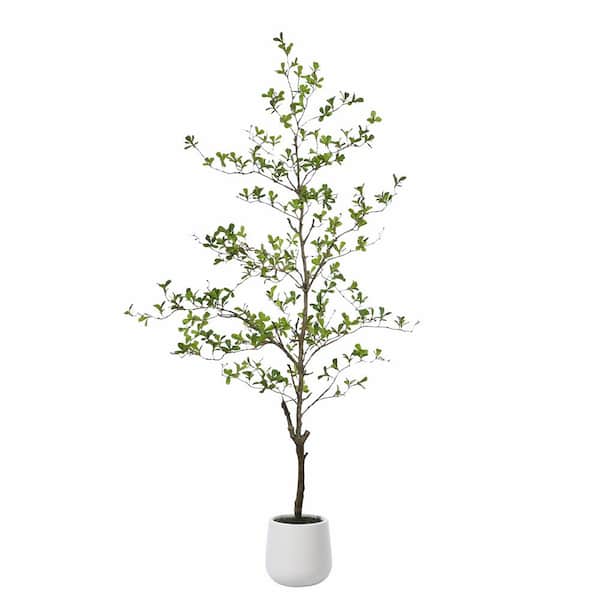 DR.Planzen 6 ft. Artificial Black Olive Tree in White Pot, Tall Faux Shady Lady Tree for Indoor Home Decor