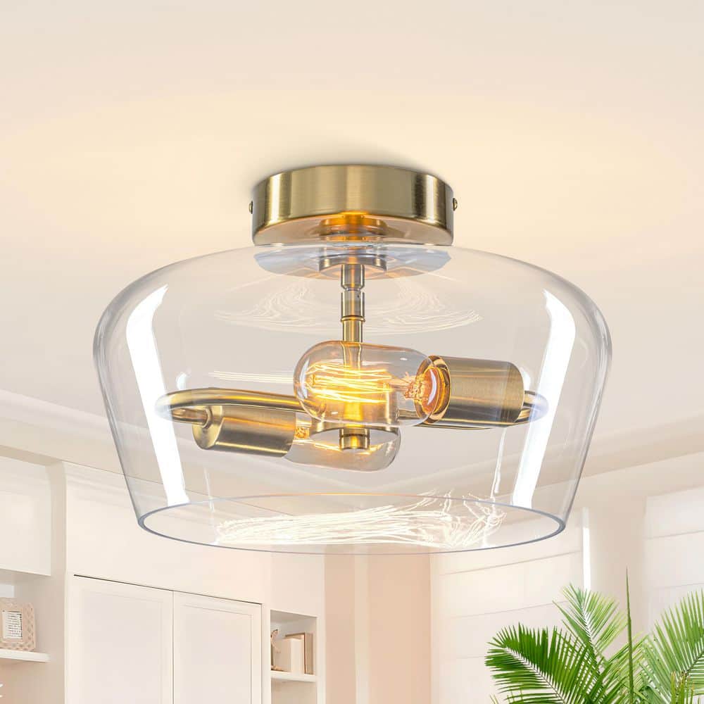 12 in. Modern Gold Semi Flush Mount Ceiling Light with Clear Glass Shade for Hallway, Bedroom, Entryway Lighting Fixture price history on PriceWatchPro