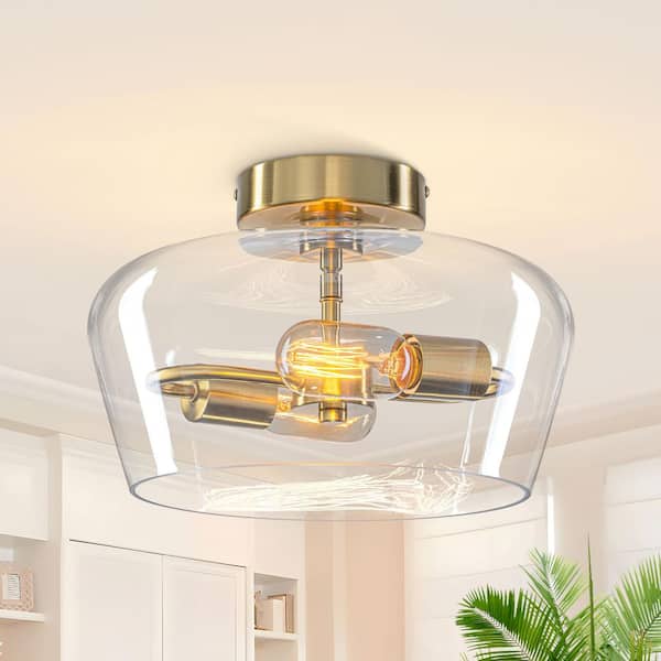 TinHon 12 in. Modern Gold Semi Flush Mount Ceiling Light with Clear ...