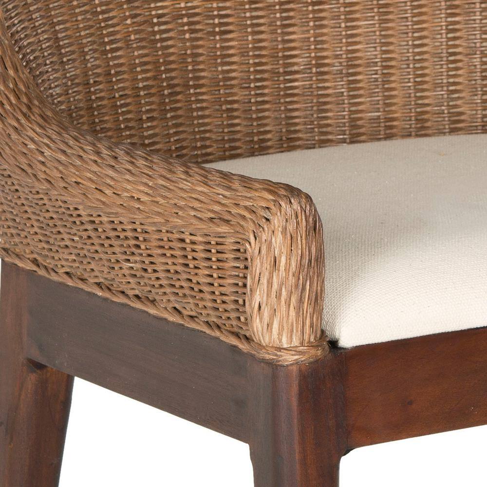 Zen Coastal Cream Woven Accent Chair with Mahogany Legs
