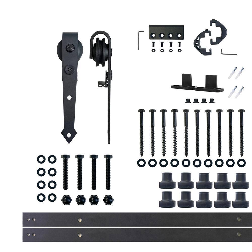 Rustic Black Heavy Duty Sliding Barn Door Hardware Kit, 12ft Track