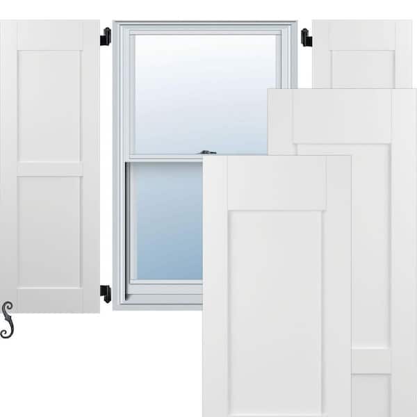 Ekena Millwork 12-in W x 35-in H Americraft Two Equal Flat Panel Exterior Real Wood Shutters (Per Pair), White
