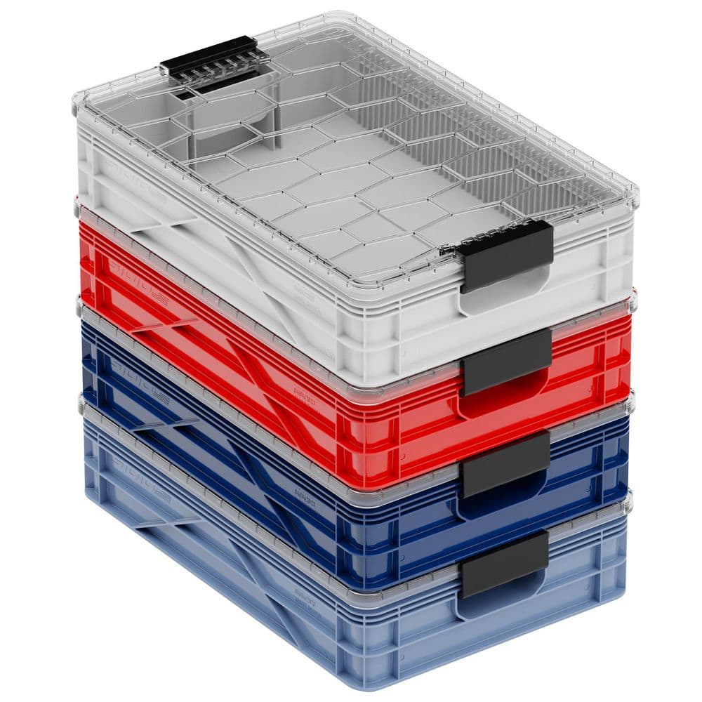 Quarter Crate 4-Pack Heavy Duty Stackable Storage Bins with Lids and Dividers Racing Pack price history on PriceWatchPro