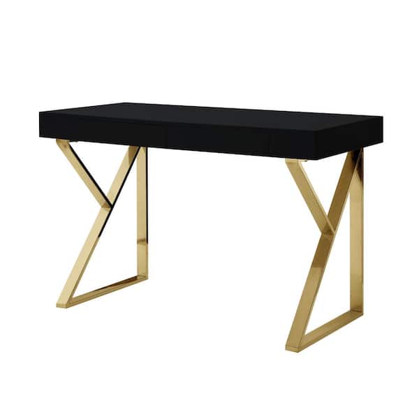 Inspired Home Biaochi 22.8 in Rectangular Shape Black/Gold Composite Material 2 Drawers Office Desk