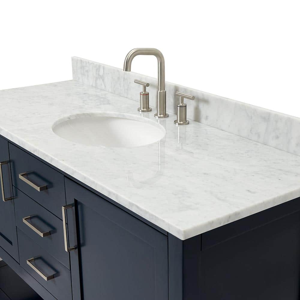 Midnight Blue Single Vanity with White Marble Top, 55"