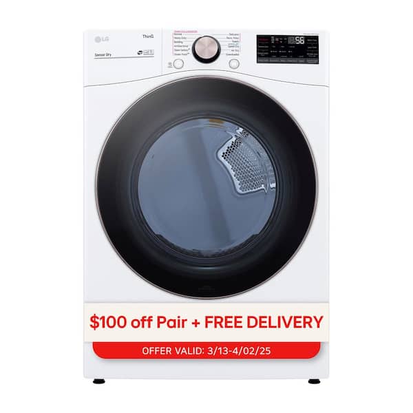 LG 7.4 Cu. Ft. Vented SMART Stackable Electric Dryer in White with TurboSteam and Sensor Dry Technology