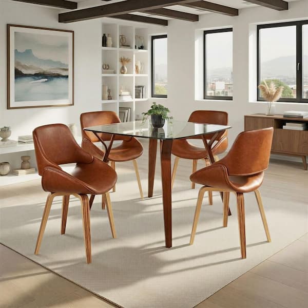 Fabrico Camel Faux Leather and Zebra Wood Side Chair (Set of 2)