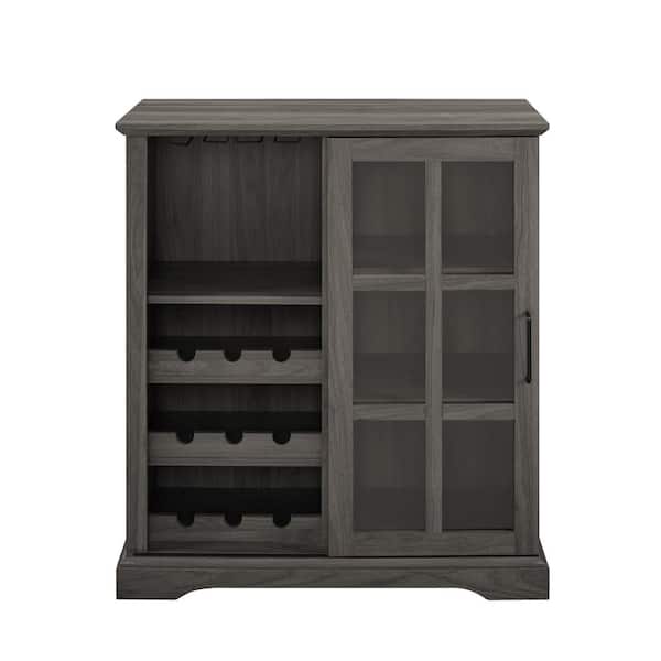 36 in. Slate Grey Sliding Glass Door Bar Cabinet