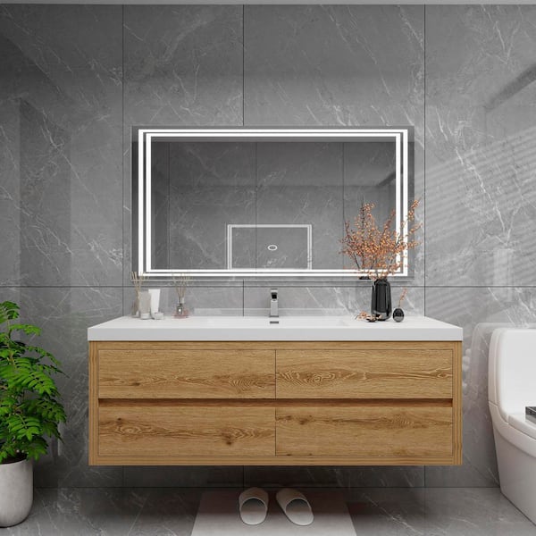 Louis 59 in. W x 20 in. D x 22 in. H Single Sink Floating Bath Vanity in Yellow Wood with White Acrylic Top
