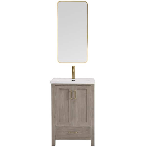 ROSWELL Gela 23.6 in. W x 19.7 in. D x 35 in. H Single Bath Vanity in Grey with White Drop-In Ceramic Basin and Mirror