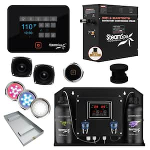 Steam Shower Generator Kit with Auto Drain, Dual Aroma Pump, Wi-Fi App/BT, 9kW Raven, RVB900BK-ADP in Matte Black