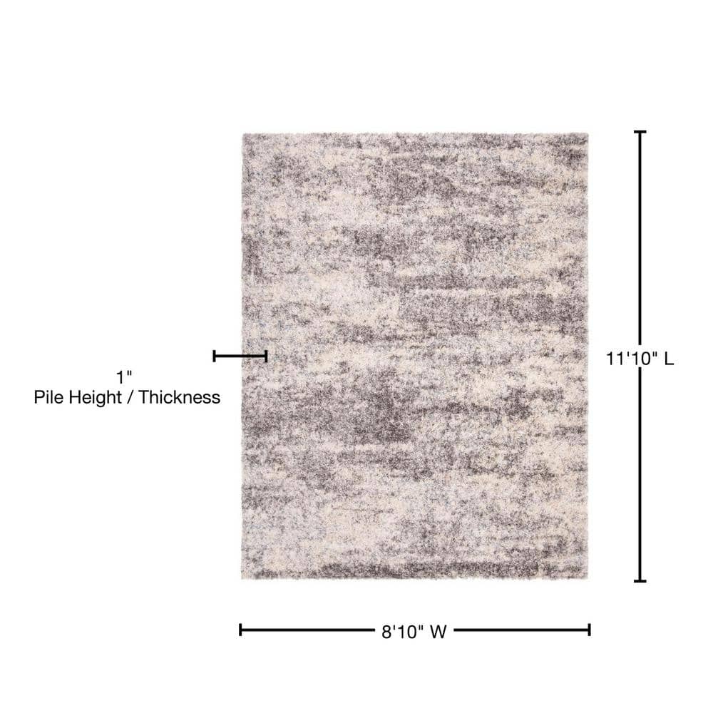 Gray and Cream 9' x 12' Synthetic Shag Area Rug