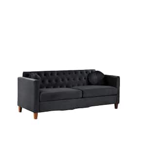 Lory 79.5 in. Black Velvet 3-Seater Lawson Sofa with Square Arms