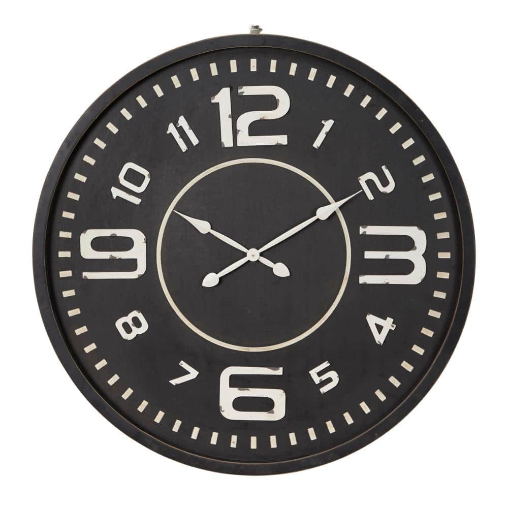 Litton Lane Black Wood Analog Wall Clock 69614 - The Home Depot