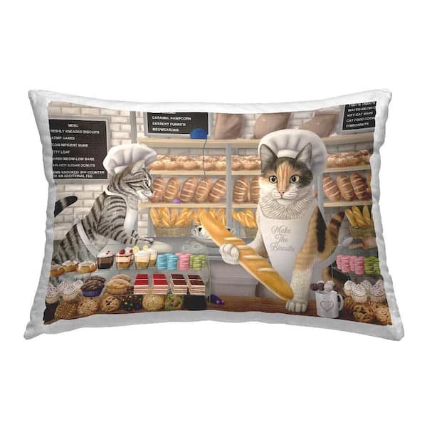 Stupell Industries Meow Bakery Funny Cats Tan Print Polyester 14 in. X 20in. Throw Pillow
