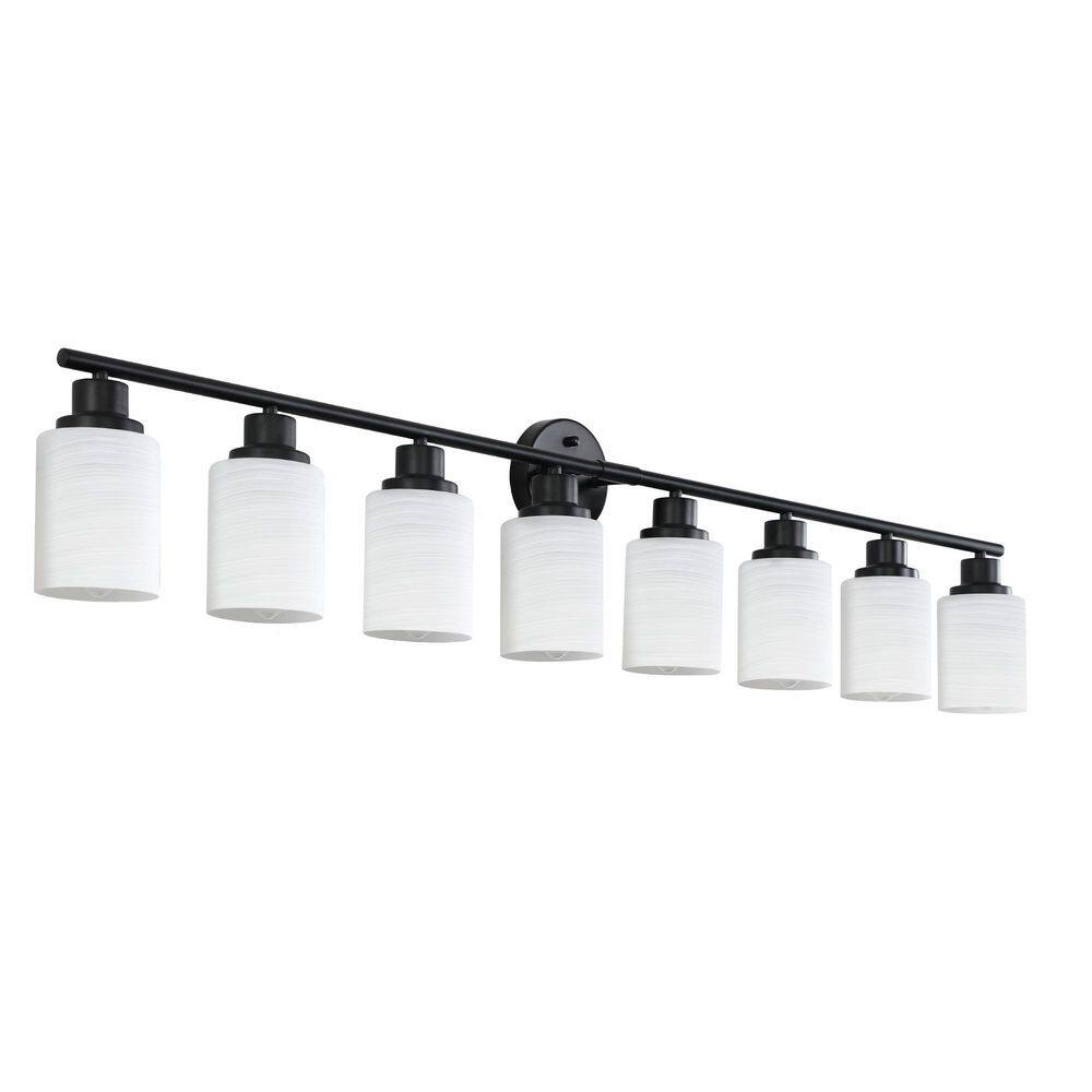 52 in. 8-Light Modern Black Wall Bathroom Mirror Vanity Light with Frosted Glass Shade (Bulb Not Included) price history on PriceWatchPro