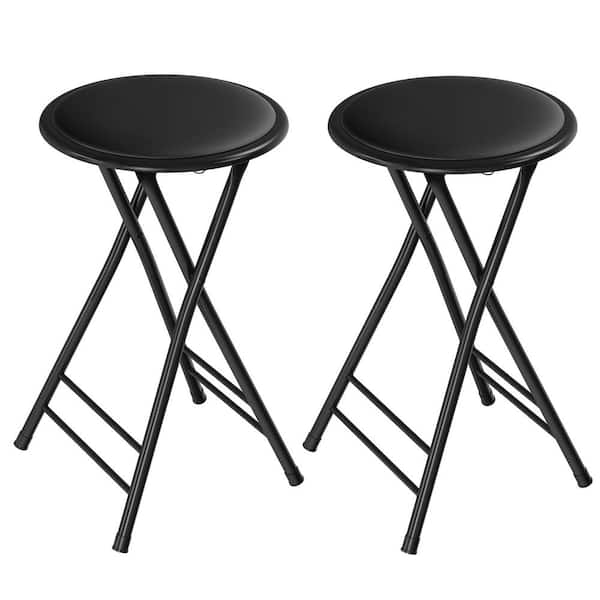 Lavish Home Black Steel Padded Seats Folding Bar Stools 24 in. Set of 2