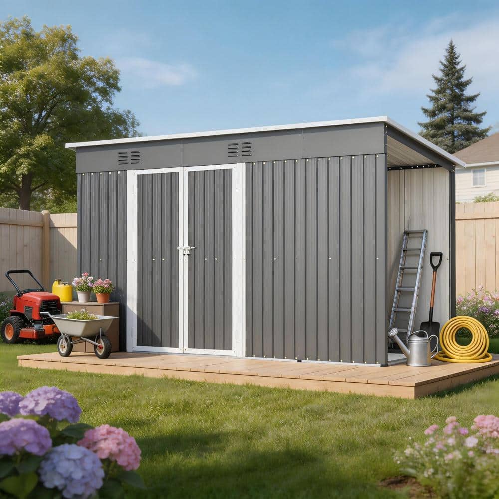 10x4 FT Metal Storage Shed with Lockable Door and Floor Frame, Outdoor Tool Shed, Gray price history on PriceWatchPro