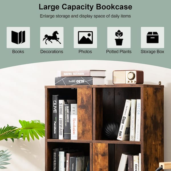 Costway 13 in. Wide Rustic Brown 2 PCS 3-tier Wood Bookshelf Display Storage  Rack for Small Spaces JV10699CF-2 - The Home Depot