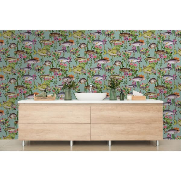 Fish Lagoon Teal Non-Pasted Wallpaper (Covers 56 Sq. Ft.)