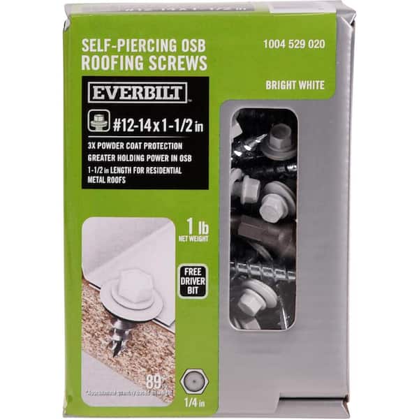 Everbilt #12 x 1-1/2 in. OSB Self Drilling White Roofing Screw 1 lb.-Box (89-Piece)