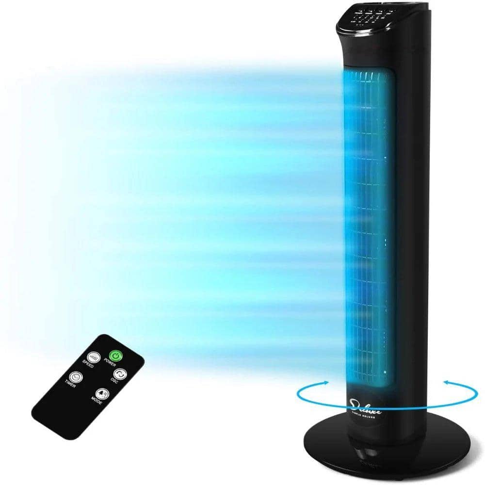 Adrinfly Air Cooling 32 in. 3 fan speeds Bladeless Tower Fan in Black with Remote Control, 3 Wind Modes Setting and 7. 5H Timer