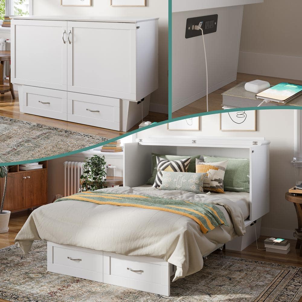 AFI Northampton White Solid Wood Frame Full Size Murphy Bed Desk with  Mattress AC783142 - The Home Depot