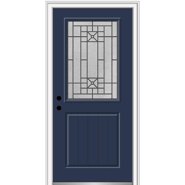 MMI Door 32 in. x 80 in. Courtyard Right-Hand 1/2-Lite Decorative Painted Fiberglass Smooth Prehung Front Door, 6-9/16 in. Frame