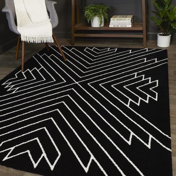 Henri Black 9 ft. x 12 ft. Geometric Area Rug